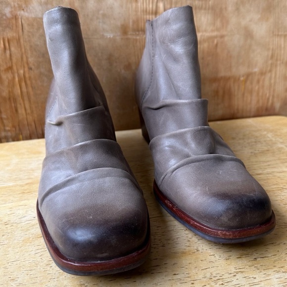 Kork-Ease Kissel Gray Slouch Square Toe Ankle Bootie Back Zip Leather Heel - Picture 7 of 13